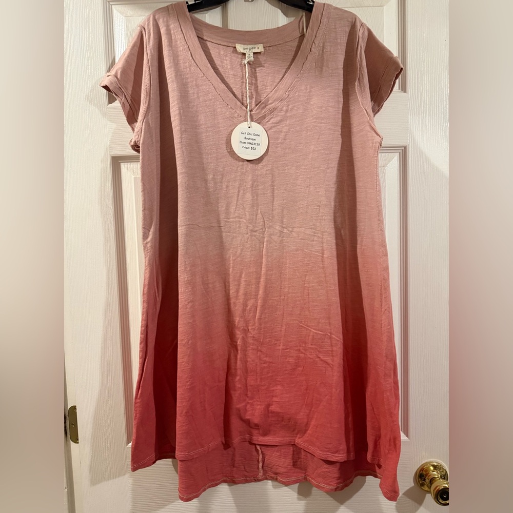 NEW Umgee Pink Ombre V-Neck High Low Short Dress
